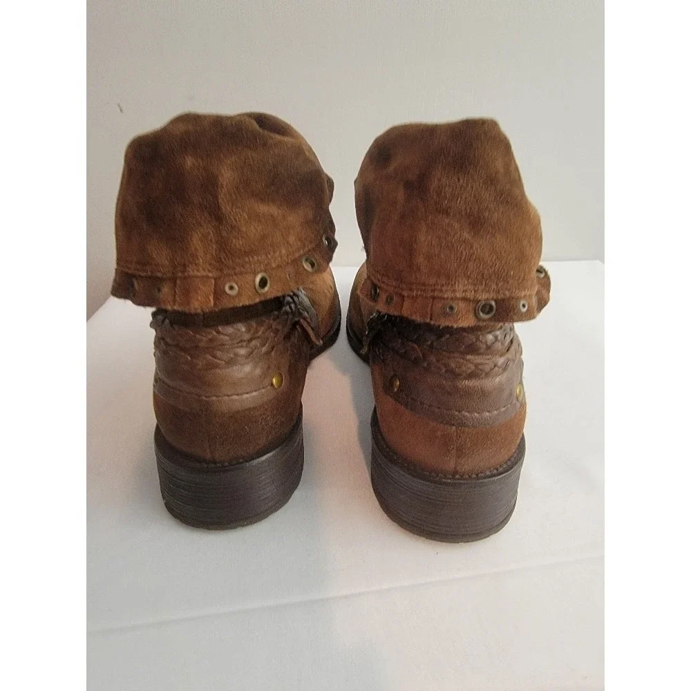 TRASK Suede Cuff Ankle‎ Boots Sz 10M Distressed Boho Rustic Brown